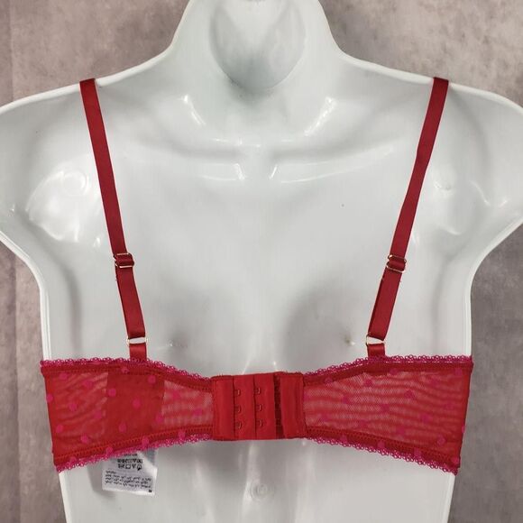 INC Intimates Bra Womens M Red Pink Crimson Leaf Lace Polka Dot Underwire - Picture 2 of 7